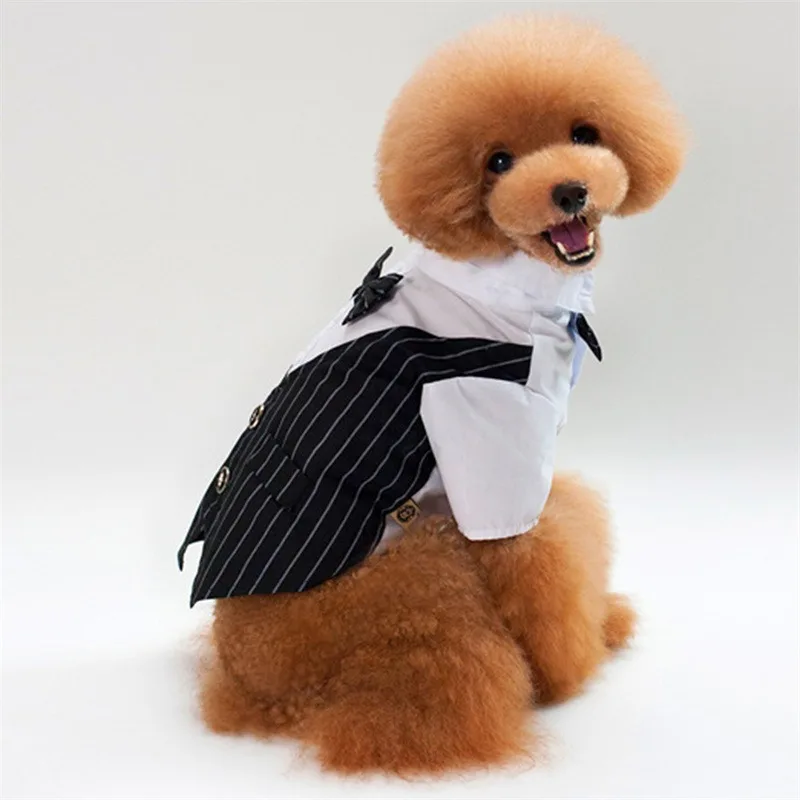 Pet Dog Cat Clothes Prince Tuxedo Bow Tie Suit Puppy Chihuahua Coat Handsome Pets Dog Suit Wedding Dress Jumpsuit Coat S-XXL