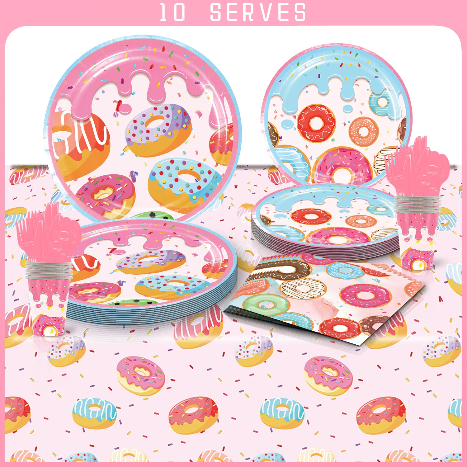 

Doughnut themed birthday party decoration disposable tableware set background balloon baby shower boys and girls gifts