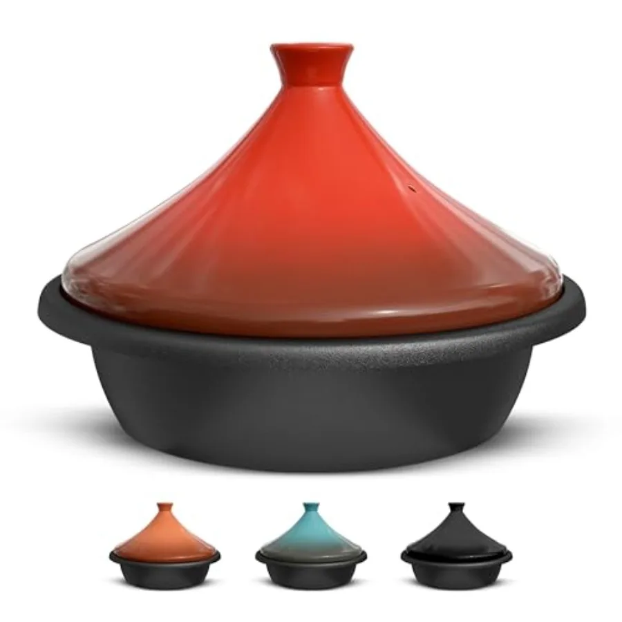 

Moroccan Tagine Enameled Cast Iron Cooking Pot Tajine with Ceramic Cone-Shaped Closed Lid 3.3 QT