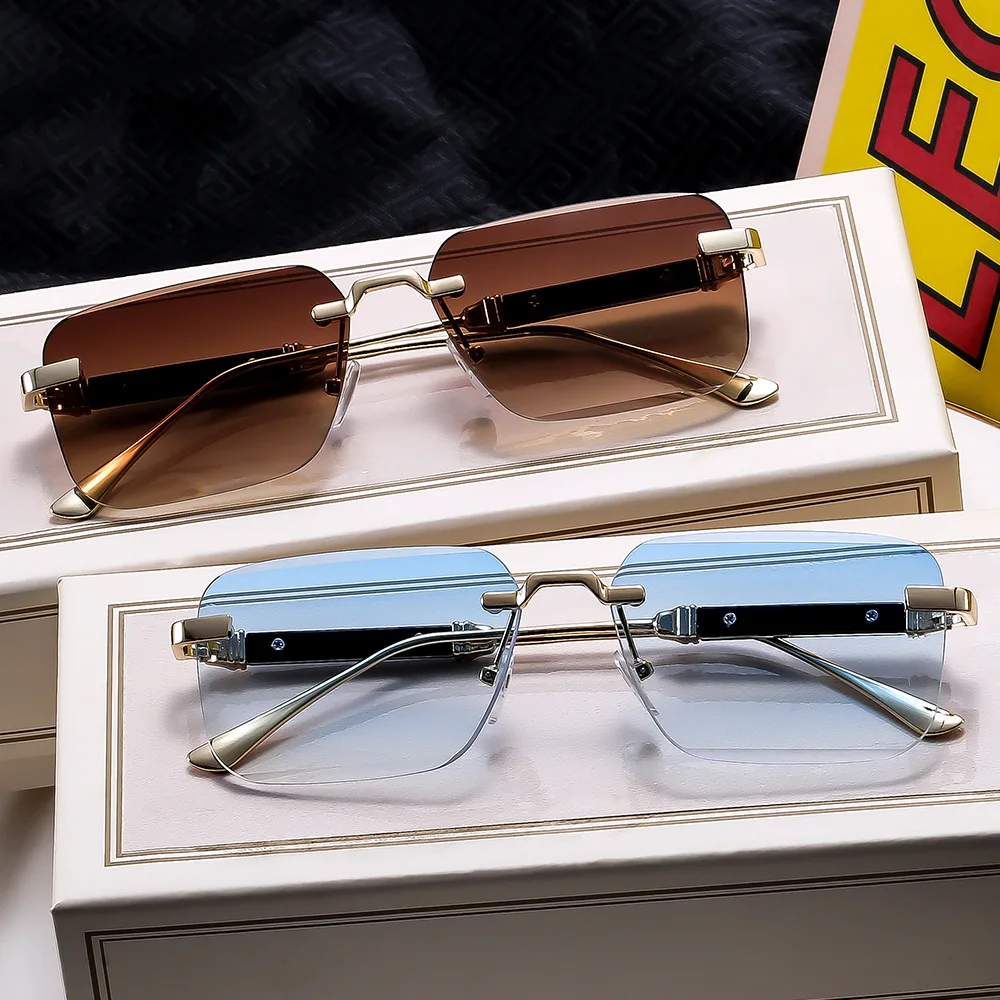

New Rimless Sunglasses Rectangle Fashion Popular Women Men Shades Sun Glasses Female Male Small Square Traveling Oculos