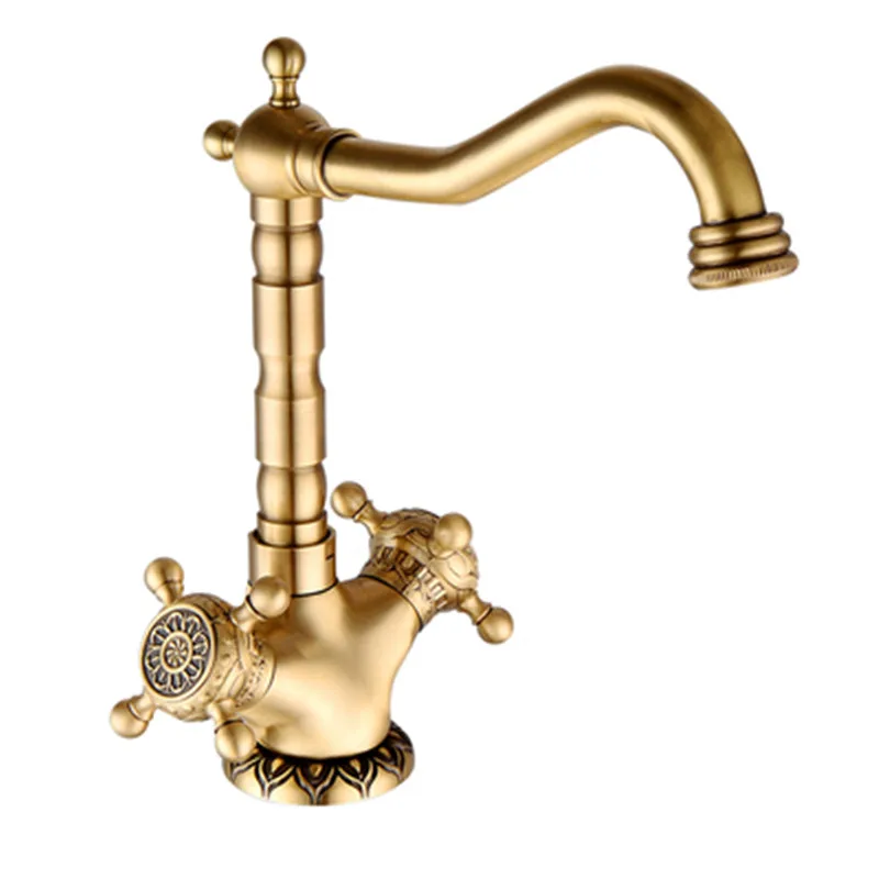 Tuqiu  antique brass bathroom faucet  carved Deck mounted Bathroom basin faucet sink Faucet Water Mixer Tap kitchen faucet