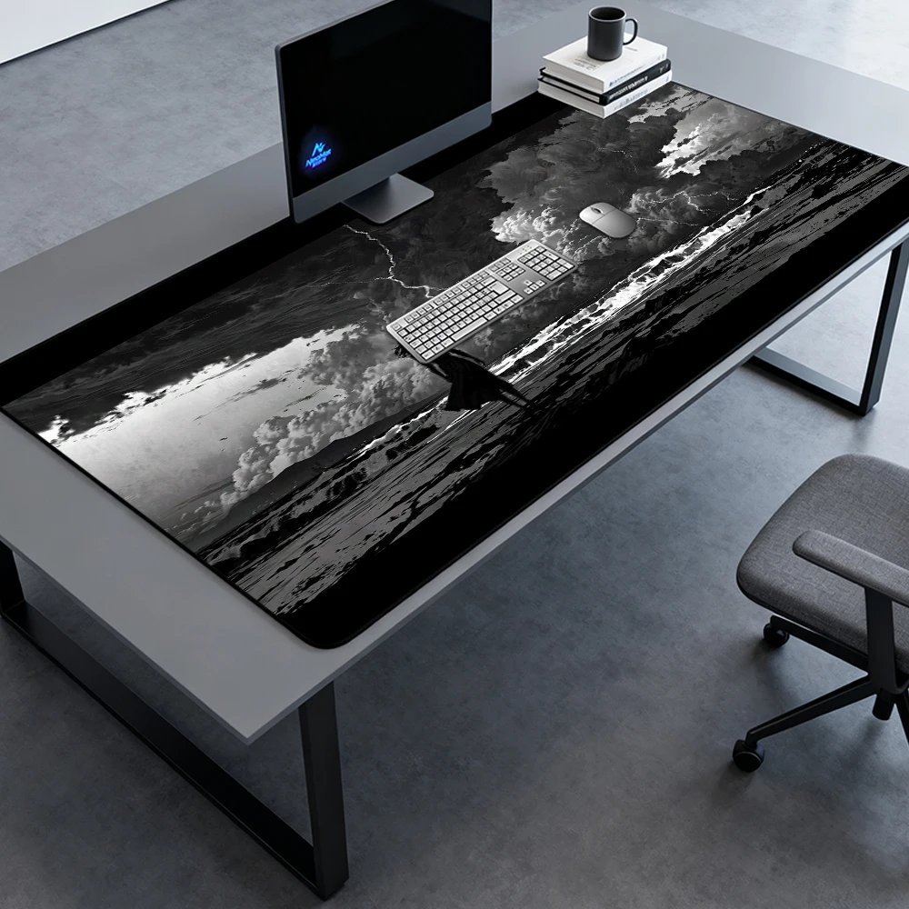 Gothic Mouse Mat Gaming XXL White 180x60 Lightning Storm 160x60 Dramatic Desk Black Monochrome Accessories XXXL