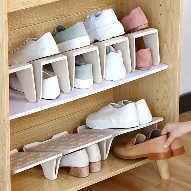 1PC Household Storage Shoes Shelf Save Space Shoe Rack Double Support Plastic Integrated Simple Shoecase Dormitory Shoe Cabinet