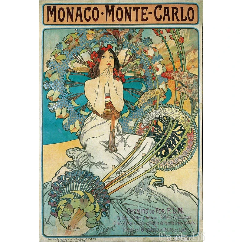 Monaco Monte Carlo Vintage Nouveau Print Canvas Print Wall Art Retro Style Gift For Home Decor