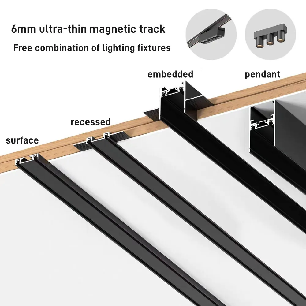 Smart Home Tuya Dimming 6MM Ultra-Thin Ceiling Mount 48V Magnetic Track Light System Thin Slim Surface Mounted Linear Light