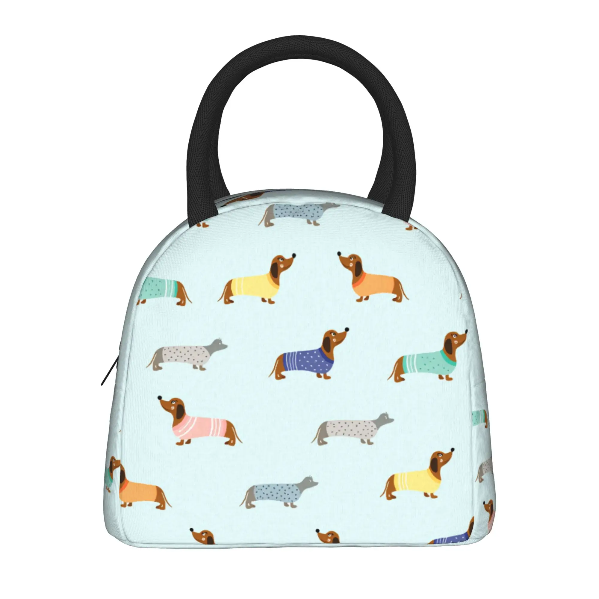 Cute Dachshund in Sweaters Pattern Lunch Bag Lunch Box School Portable Insulated Tote Food Bags For Women Oxford Cooler Bag