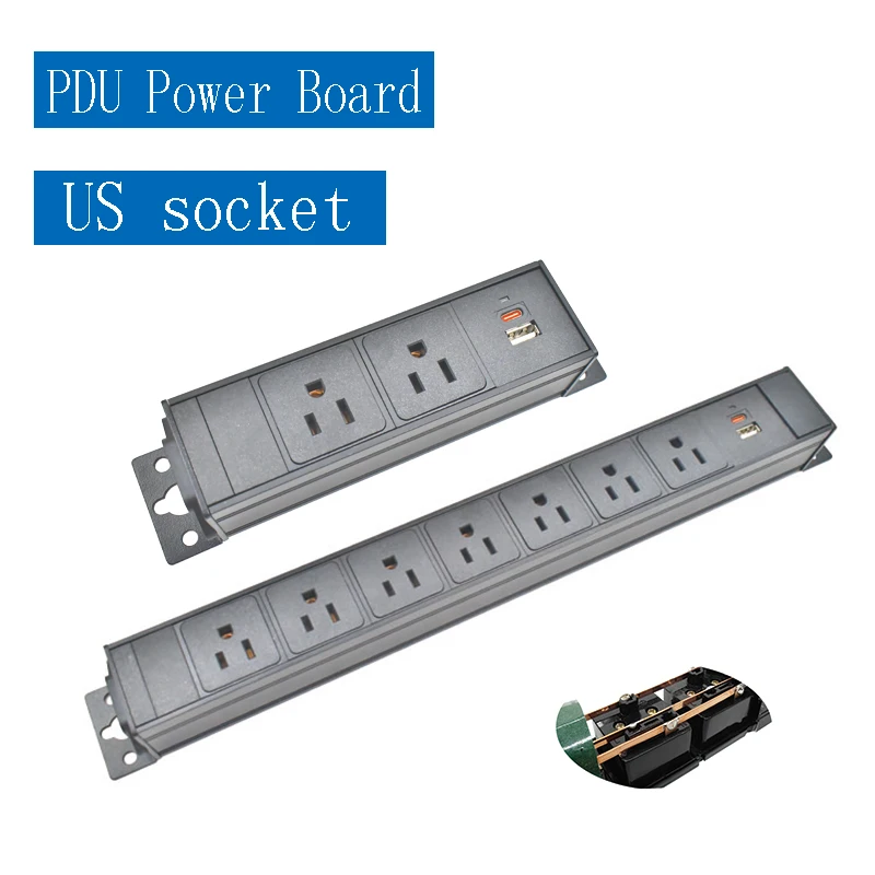 Aluminum alloy shell high-power PDU power board, US socket C14 port 1-10AC with TPC charging