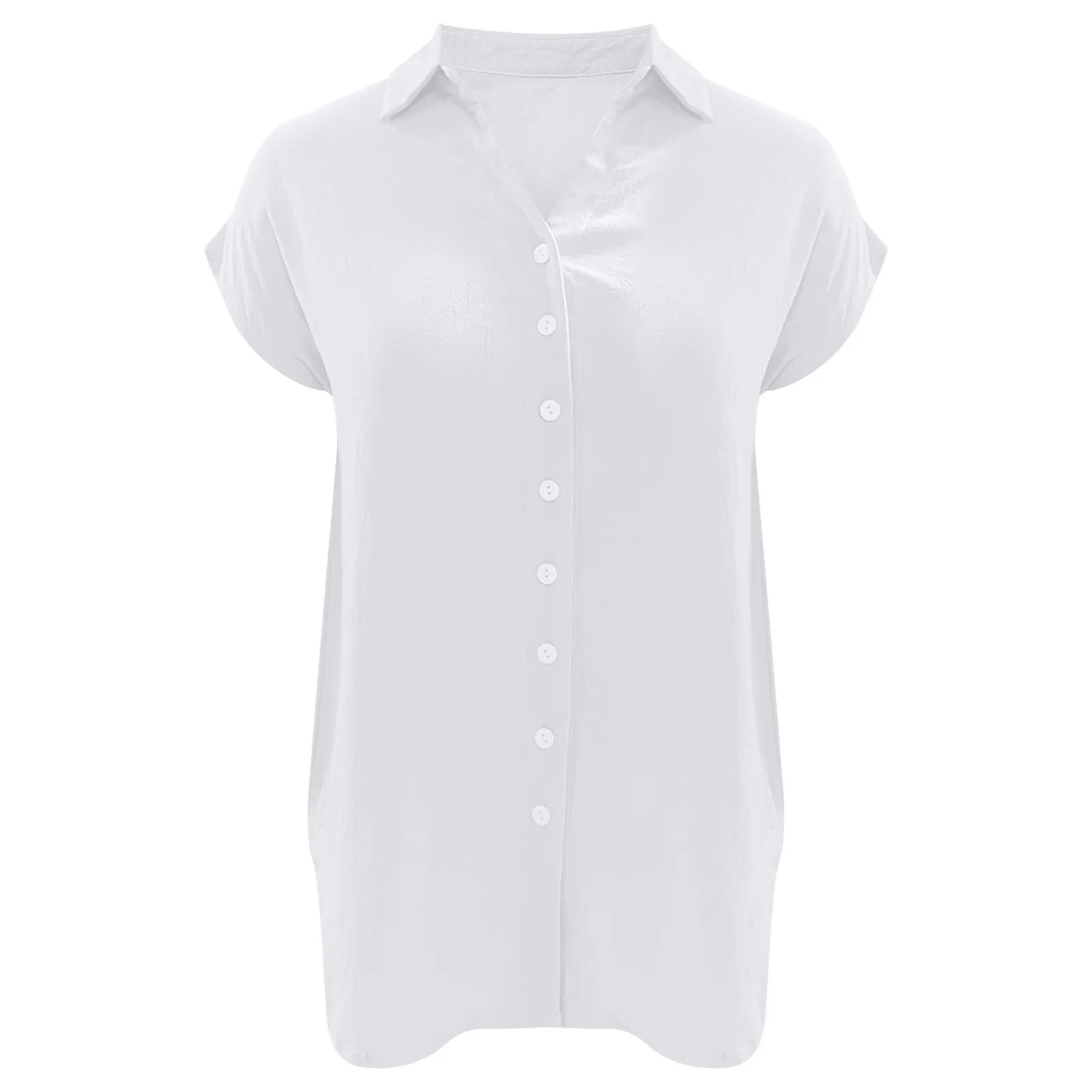 

Ladies Casual Solid Color Single Breasted Shirts Women's Short Sleeve Tops