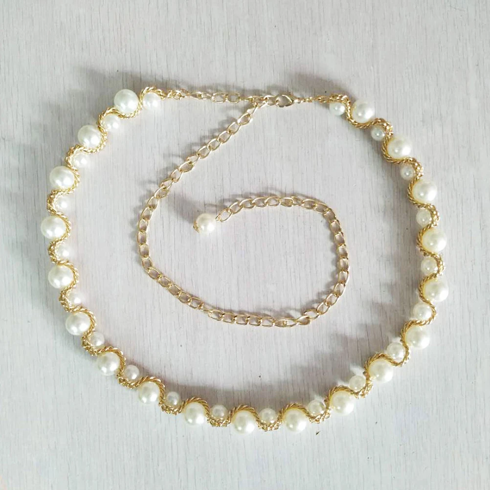 

2Pcs Faux Pearl Waist Chain Belt Elegant Adjustable Metal Beaded Chain Belts for Women Dresses Wedding Bridal Accessories