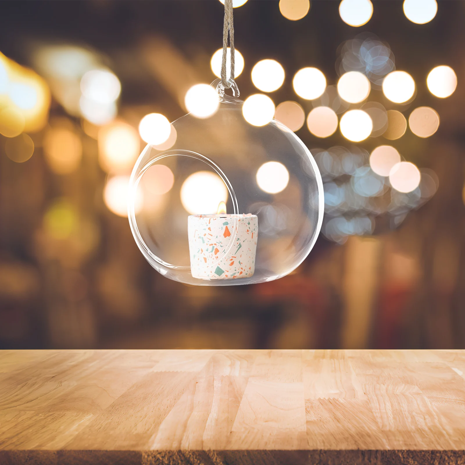 

5Pcs Hanging Glass Sphere Ball Tealight Holder Stable Bottom Party Wedding Holiday Centerpiece Tealight Holder