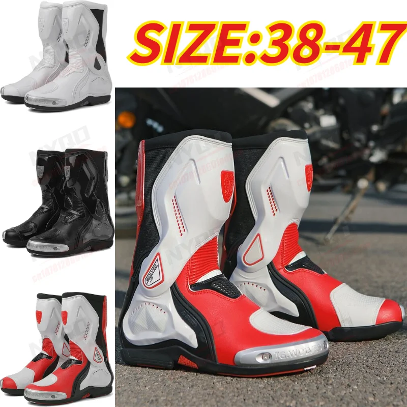 

Motorcycle Racing Boots, Rally Off Road Motocross Shoes, Anti Fall Anti Slip Riding Boots for Men Women All Season