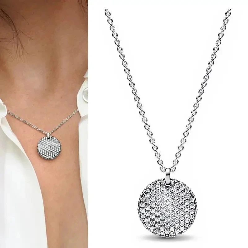 Women's Necklace Sparkling Dense Set Snowflake Logo Necklace 100% 925 Silver DIY Charming Jewelry Fashion Light Luxury