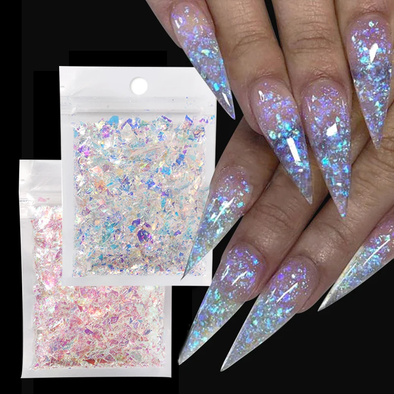 Nail Glitter Flakes Sequin Sparkly Silver Irregular Glass Paper Heart Nail Sequins DIY Gel Polish Manicure Nail Art Decorations