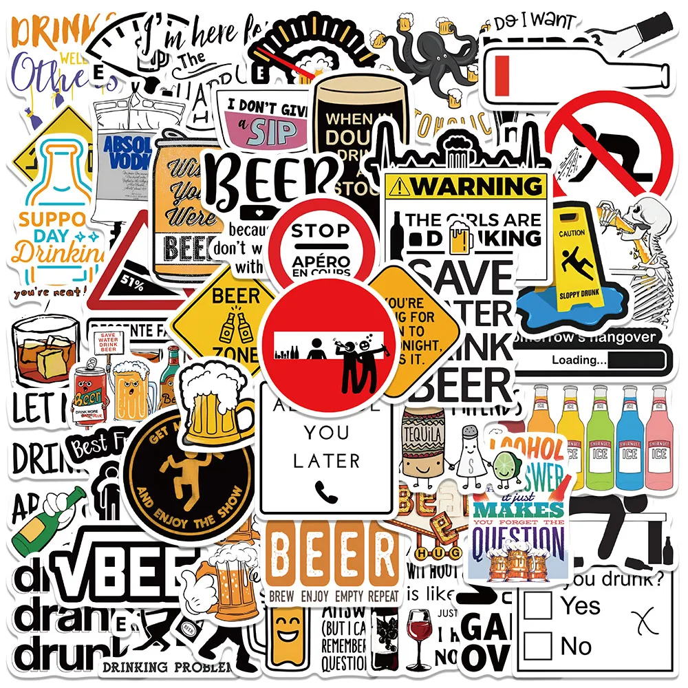 50PCS Funny Alcoholism Vodka Beer Wine Drunk Meme Stickers Waterproof Fridge Phone Diary Car Motorcycle Decoration DIY Sticker