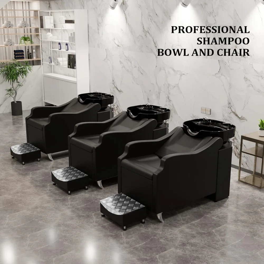 

Shampoo Chairs, Shampoo Backwash Unit with Large Porcelain Bowl, Barbershop Beauty Spa Massage Hairdressing Equipment