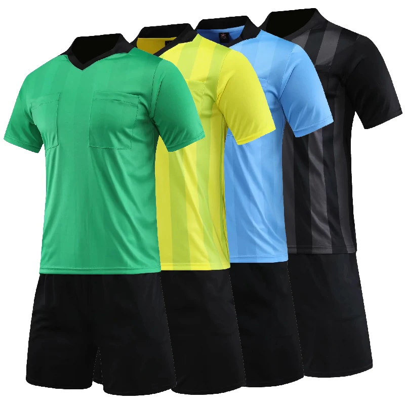 Football jerseys 22/23 Men soccer referee uniform V neck Collar Football Referee Clothes Short Sleeve Judge Shirt Shorts Suit