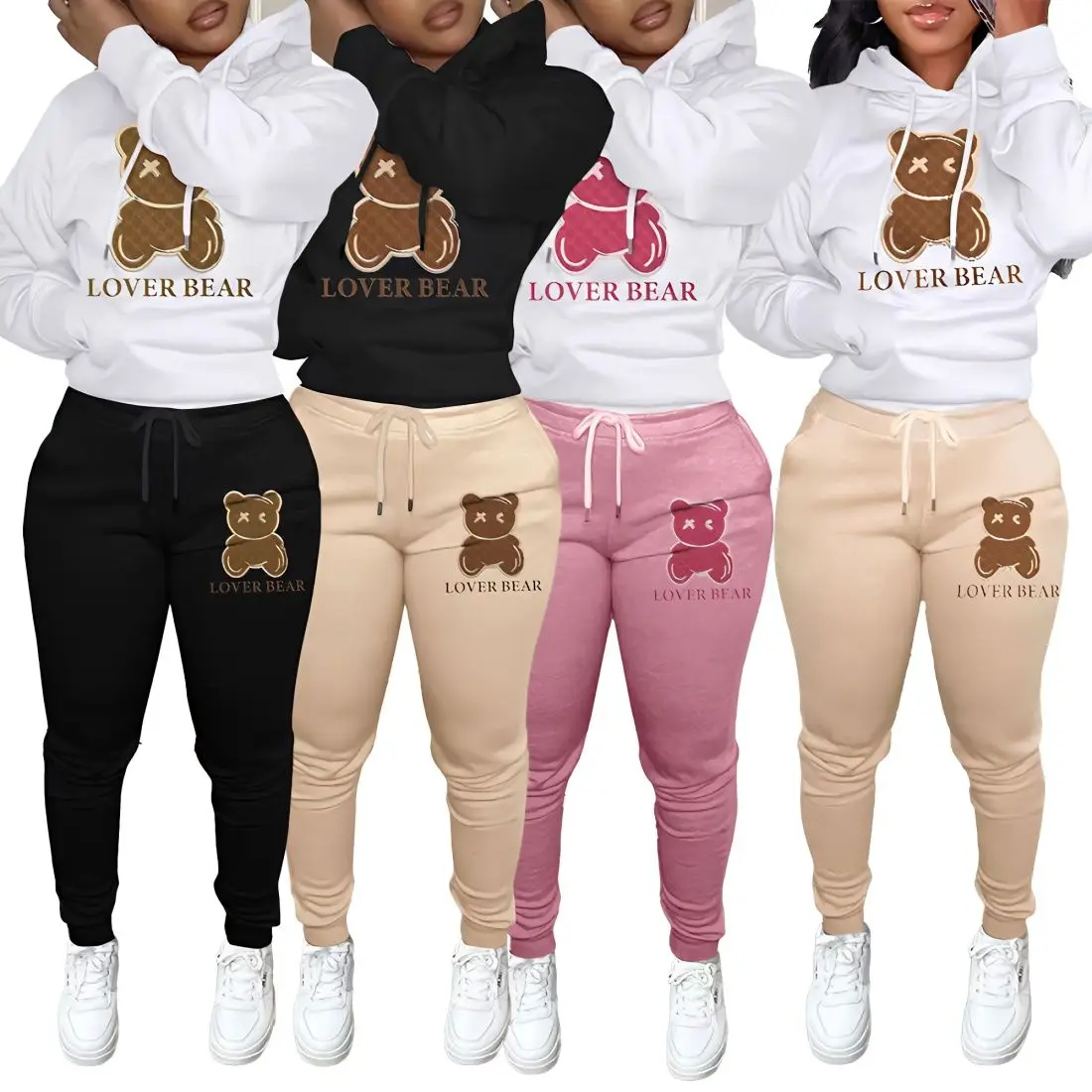 

Two Piece Set Cartoon Letter Print Tracksuit Set Long Sleeve Drawstring Pullover Hoodies Top Sweat Pants Jogger Suits top femme