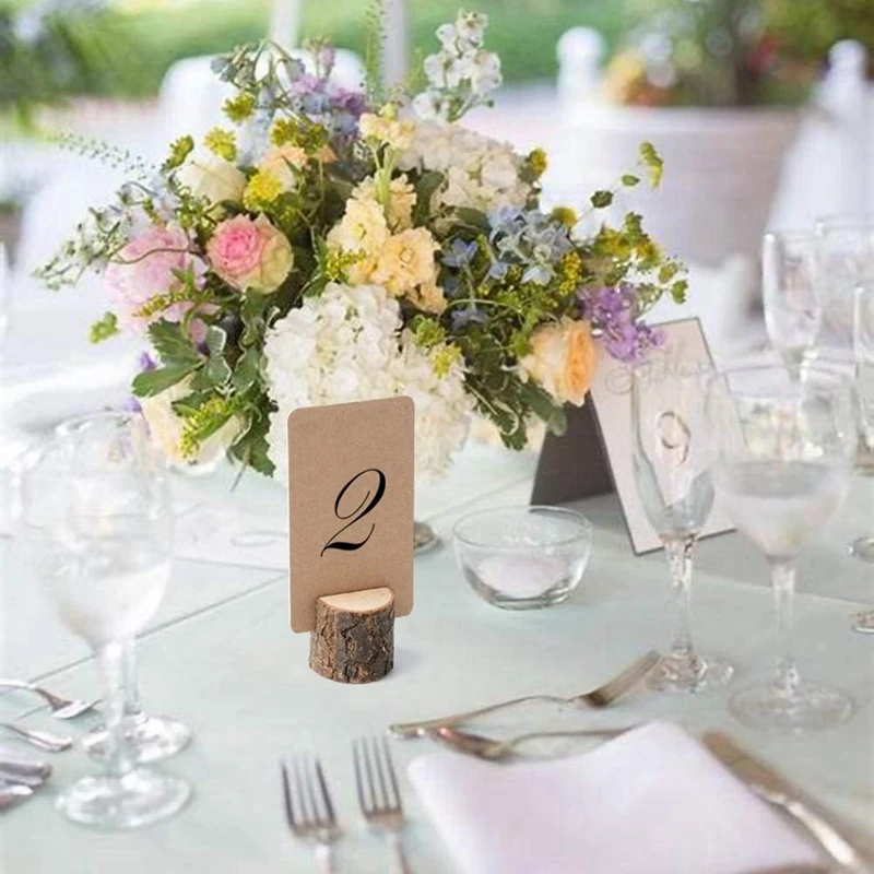 12Pcs Mini Premium Wood Place Card Holders And 24Pcs Kraft Table Place Cards, Rustic Mini Table Number Holders Easy To Use