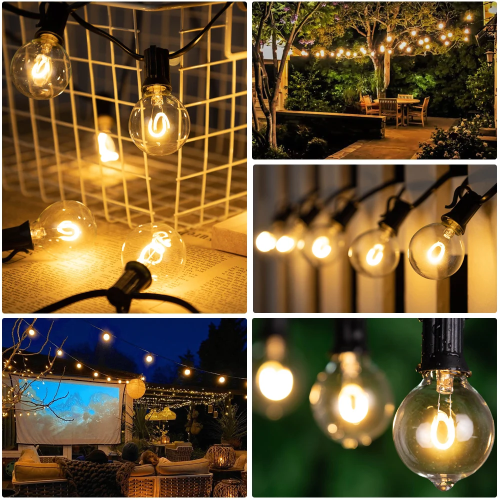 Waterproof G40 String Lights Outdoor Eu Plug 220V Garland Light 1.5W Connectable Outdoor Yard Garden Backyard Decoration Supplie