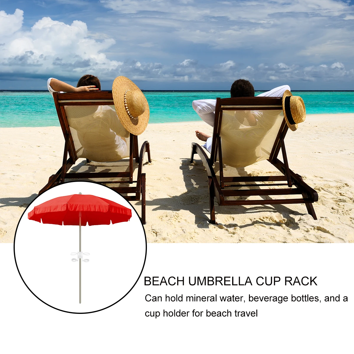 

2pcs White Plastic Umbrella Cup Holder Portable Beach Umbrella Cup Rack for Patio Garden Swimming Pool