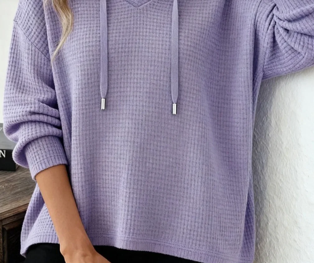 Hoodies women 2026 casual spring autumn Knitted new long lantern sleeve loose hooded drawstring hoodie jacket women's clothing
