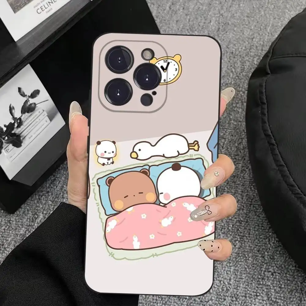 Bonita funda de teléfono BuBu DuDu para iPhone 16,15,14,13,12,11 Plus,Pro Max, XS, X, XR, SE, Mini, 8,7, funda negra de silicona suave