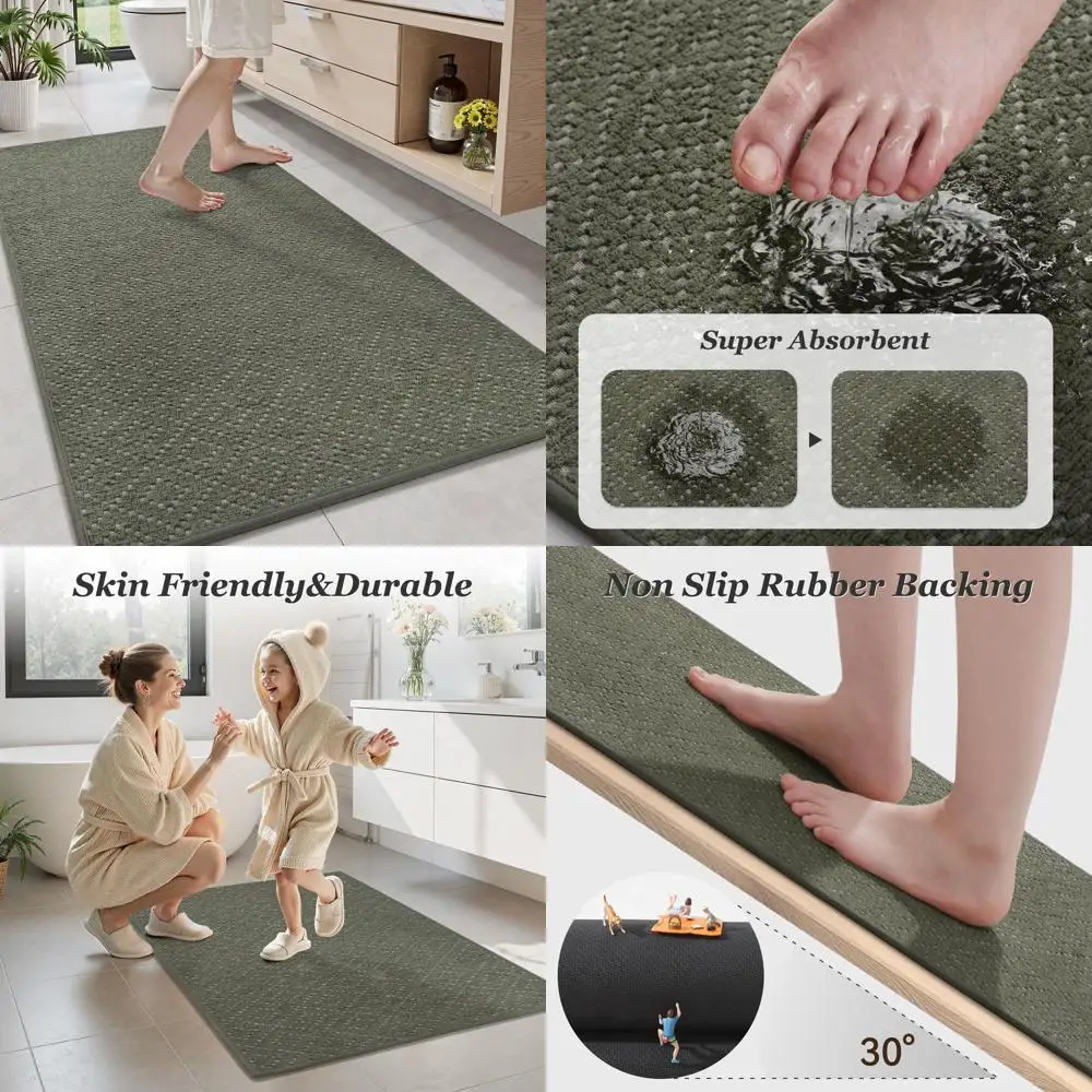 

Green 24 x 70 Thin, Super Absorbent Chenille Bath Mat with Quick-Dry Rubber Backing and Non-Slip Surface