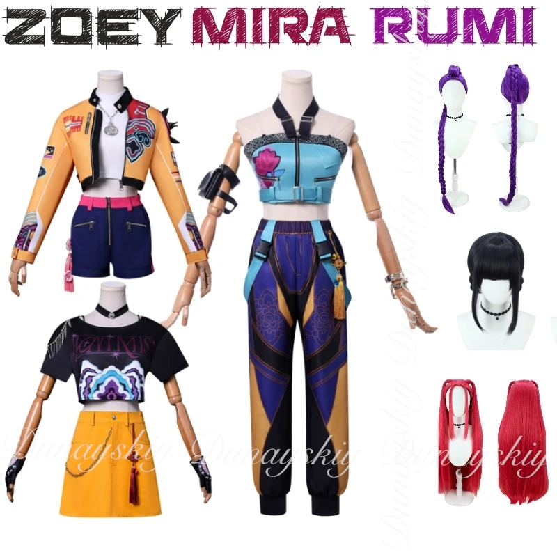 

KPop Demon Hunters Movie Rumi Zoey Mira Cosplay With Same Character Wigs Cosplay And Three Kinds Of Clothes Costume Full Of Suit