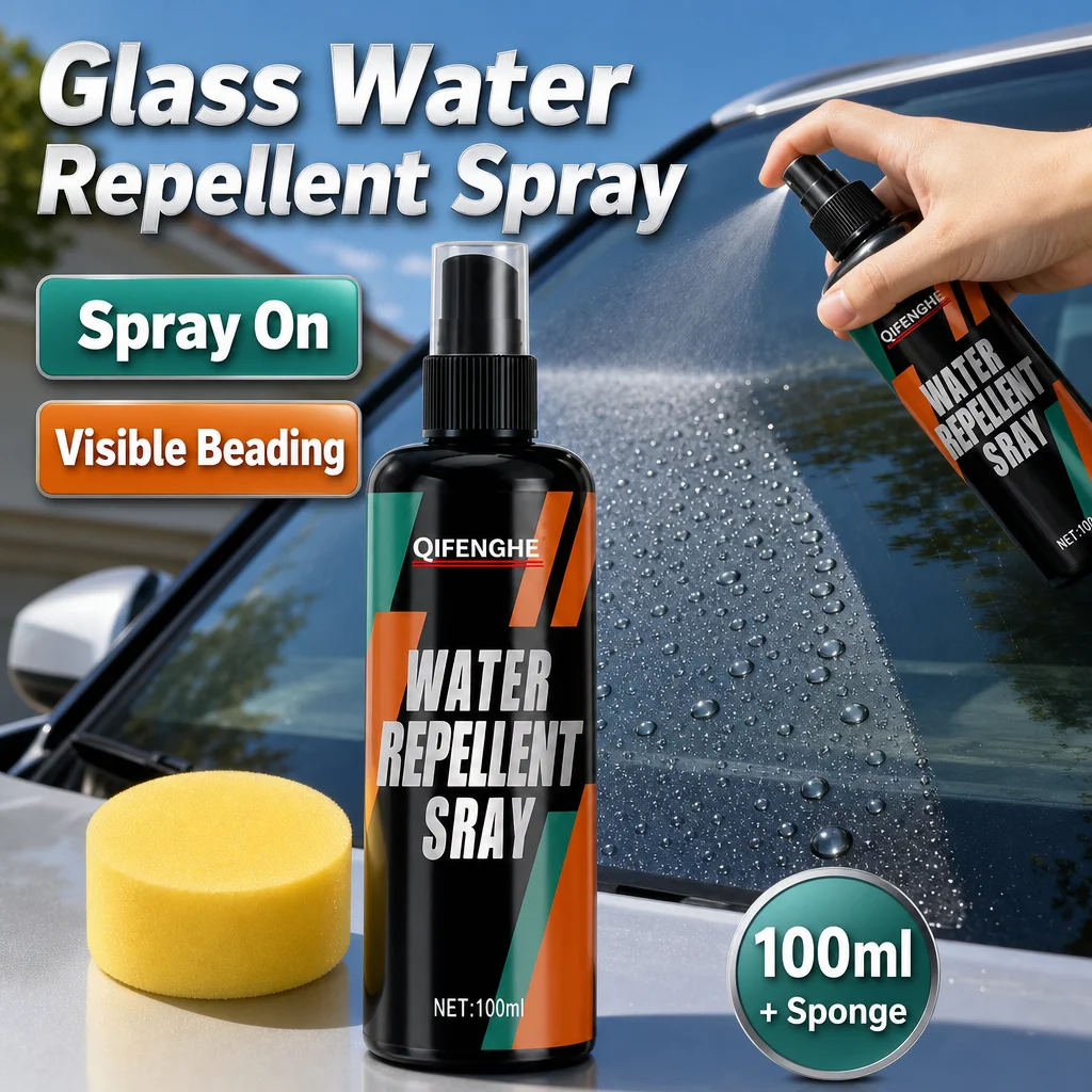 QIFENGHE 100ml Car Glass Water Repellent Spray, Auto Windshield Rain Repellent Coating, Anti Rain Hydrophobic Agent, With Applic