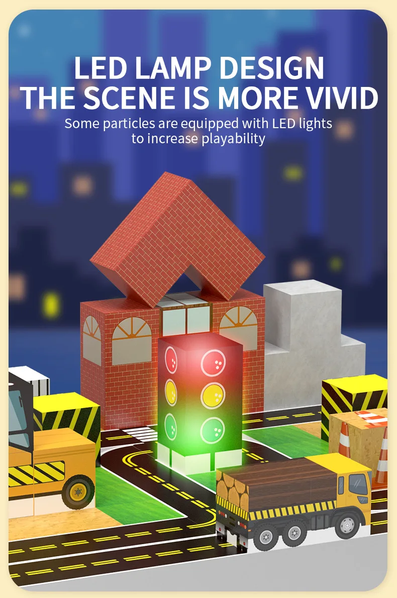 Magnetic Building Blocks with Lights Construction STEM Montessori Sensory Stacking Cubes Toys for Ages 3+ Gifts for Boys & Girls