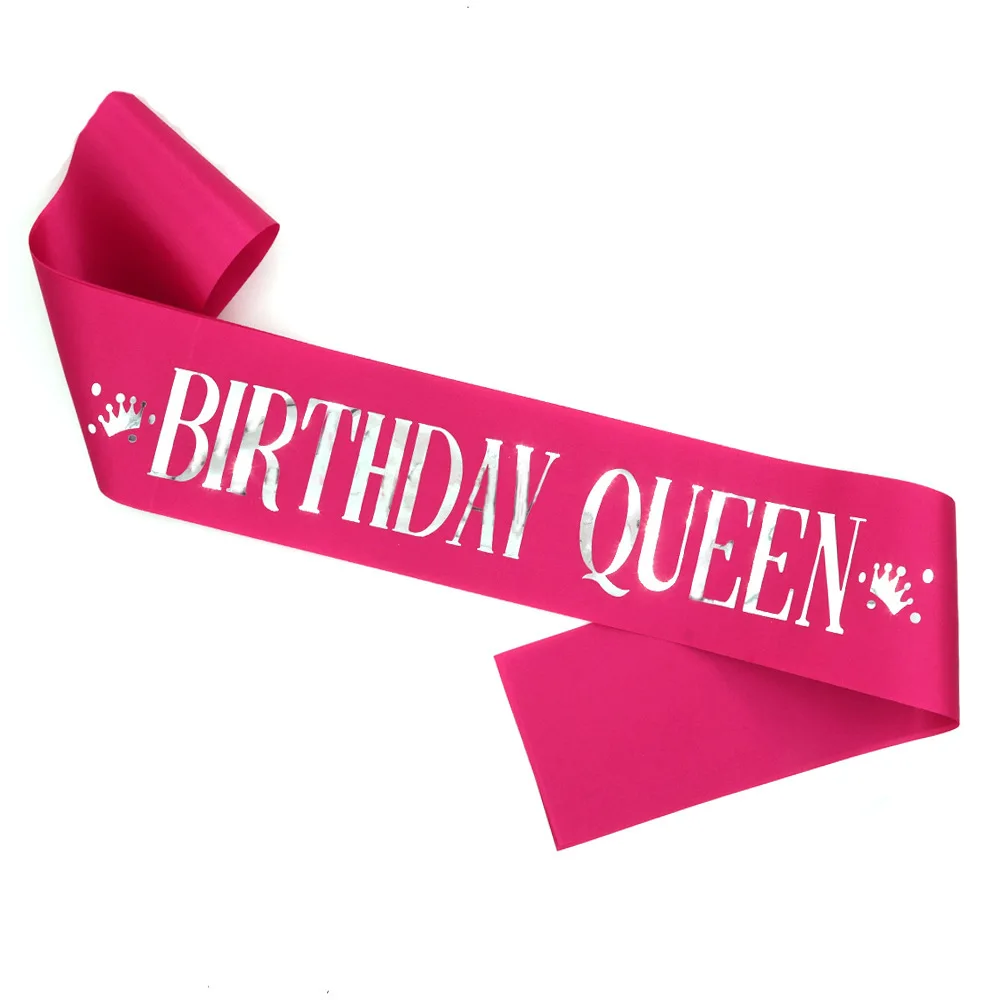 Hot Pink Birthday Girl Queen Sash Ribbon Satin Party Belt Decorations Birthday Party Supplies view 3