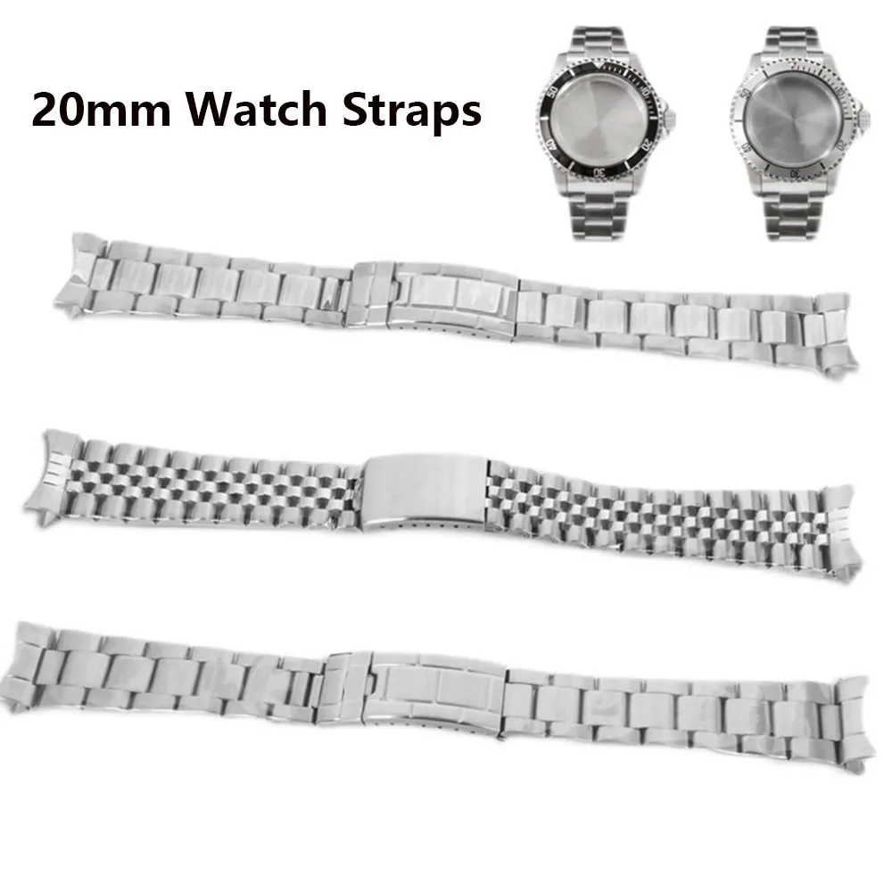 

20mm Stainless Steel Watch Strap Watchband Medium Gloss/ Five-bead/Full Sand Bracelet for Retro Watch Case Modified Accessories