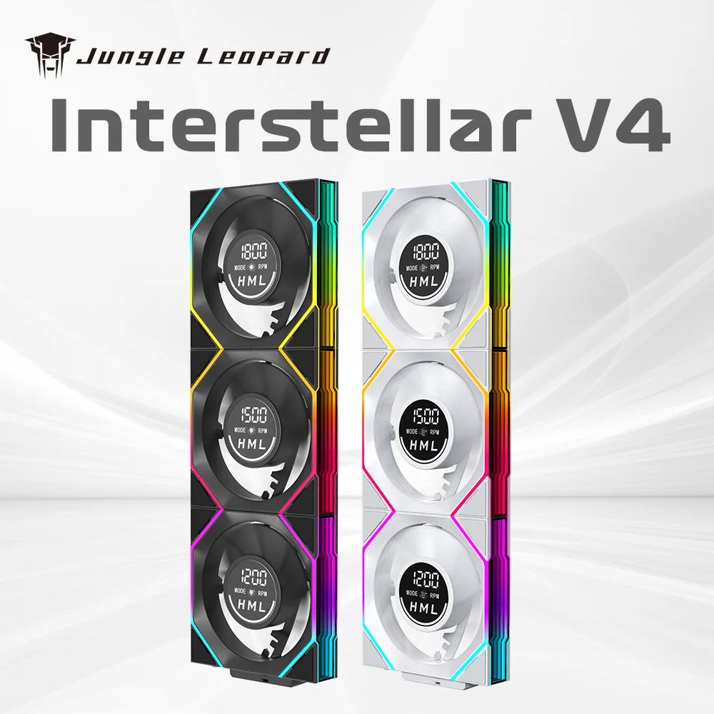 120mm ARGB PC 팬 (스크린 포함) - 데이지 체인 5V 3핀 싱크, 초저소음 쿨링 게이밍 PC Jungle Leopard Interstellar V4