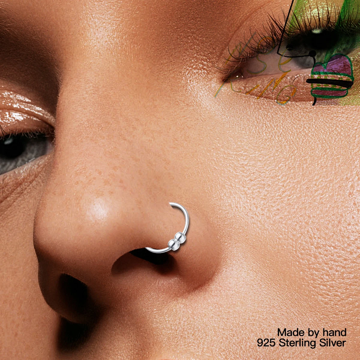 Fashion Sterling Silver 925 Piercing Nose Ring Double Ball 8-shape Ear Cartilage Piercing Ear Ring Women Luxury Jewelry Nose Rin