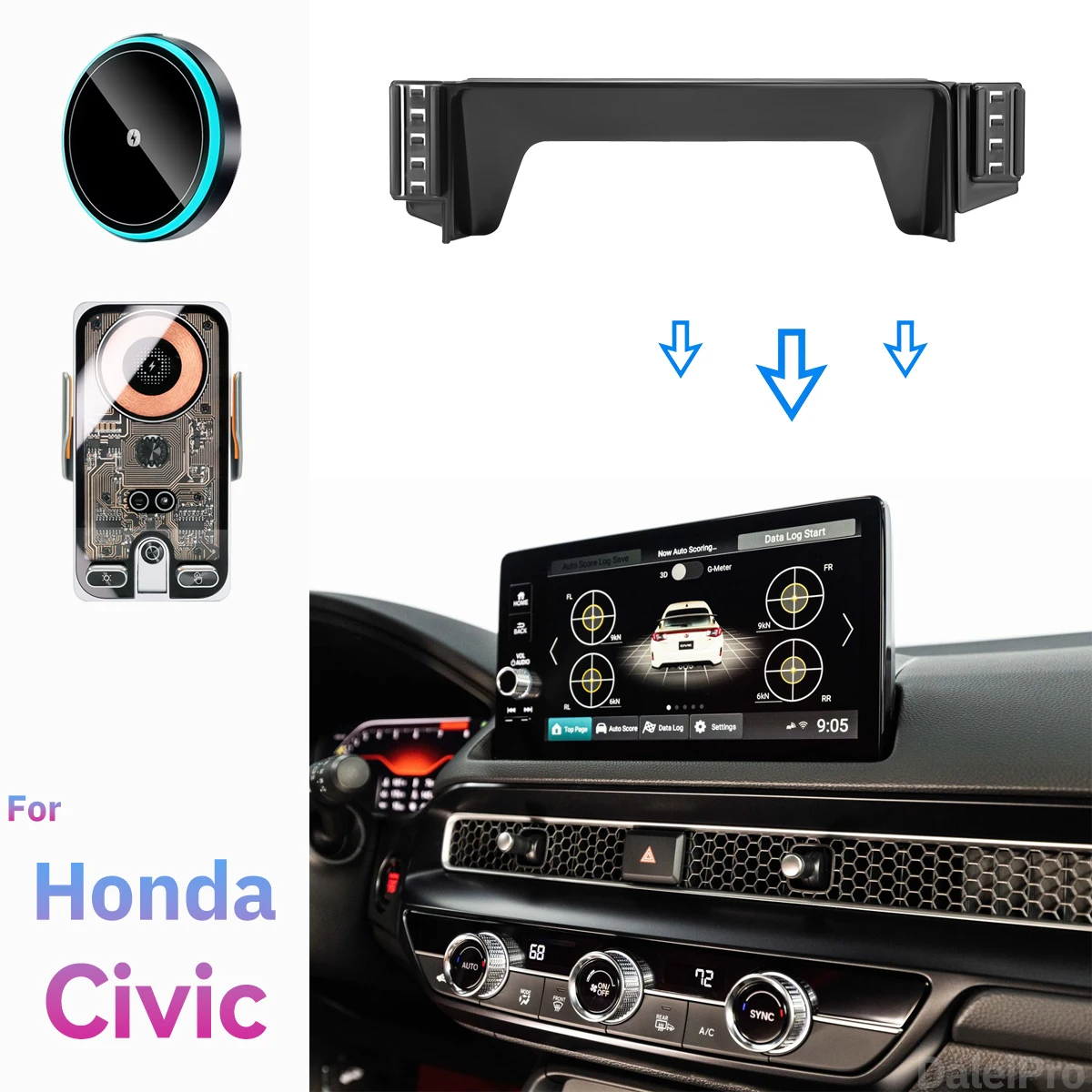 LHD RHD Für Honda Civic 2022-2024 2025 2026 Auto-Handyhalterung Bildschirm-Fixierhalterung Kabelloses Ladegerät Maßgeschneiderte Halterung Zubehör – Detail 1