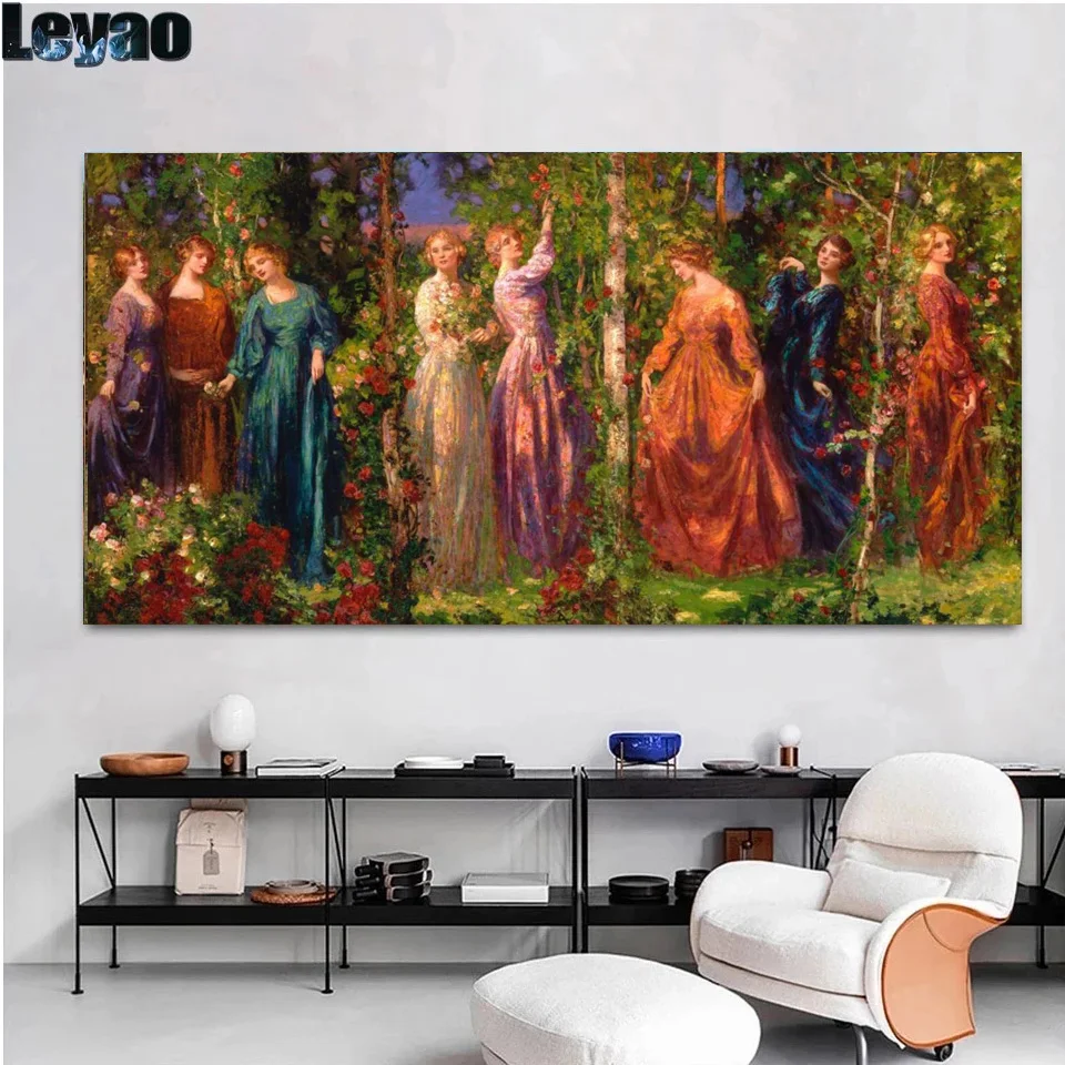 Large DIY Diamond Painting Alphonse Mucha Cross Stitch Kits Europe Women 4 Seasons Landscape Rhinestones Picture Decor Home