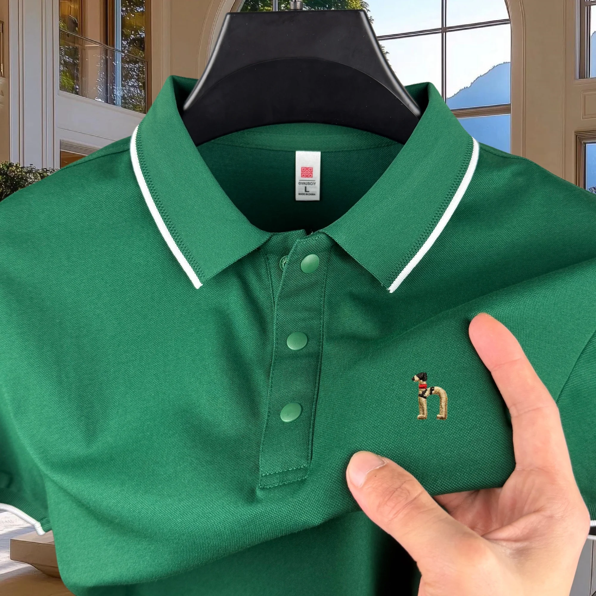 High end brand men's cotton short sleeved polo shirt summer fashion luxury striped series dog embroidery golf top casual T-shirt