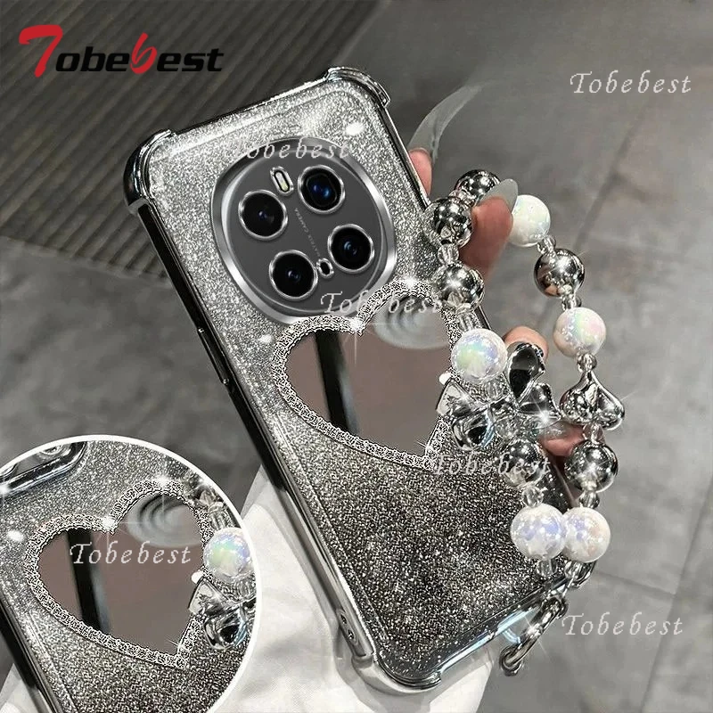 

Glitter Plating Love Mirror Bracelet Case for Huawei Honor Magic 7 Lite 6 5 4 3 Pro Shockproof Silicone Cover