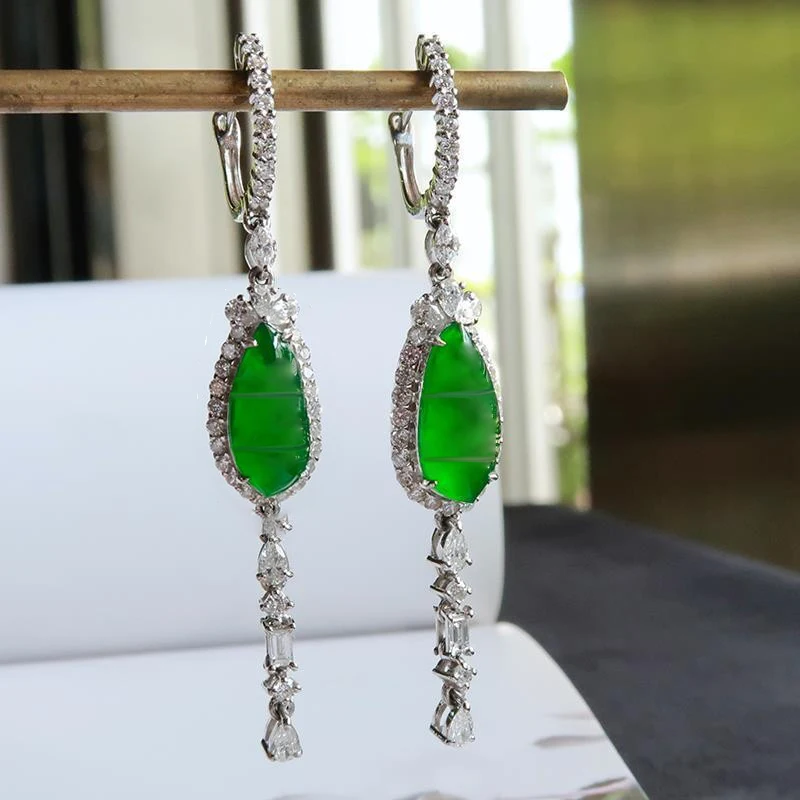 Natural Hetian Jasper bean pod water drop Tassel Earrings Chinese retro shining light luxury charm women's silver jewelry