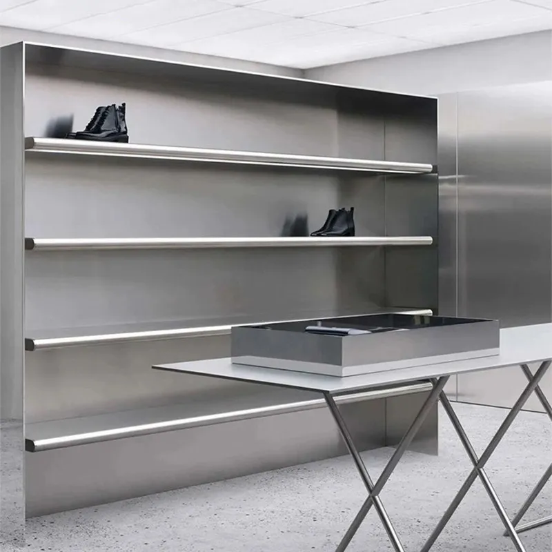 Clothing store, shoes, bags, shelves, stainless steel shelves, multi-layer shoe racks on the wall, display racks, live stream di