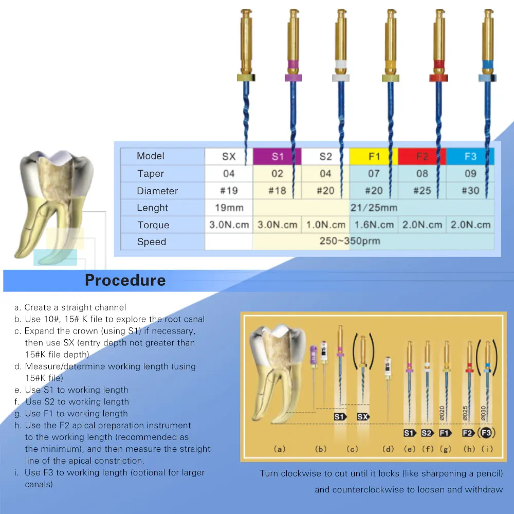 XND Dental Root Canal Files 6pcs/Pack Use Rotary Heat Activated Nickel-Titanium Endodontic Files Rotating File 16：1 Machine Use