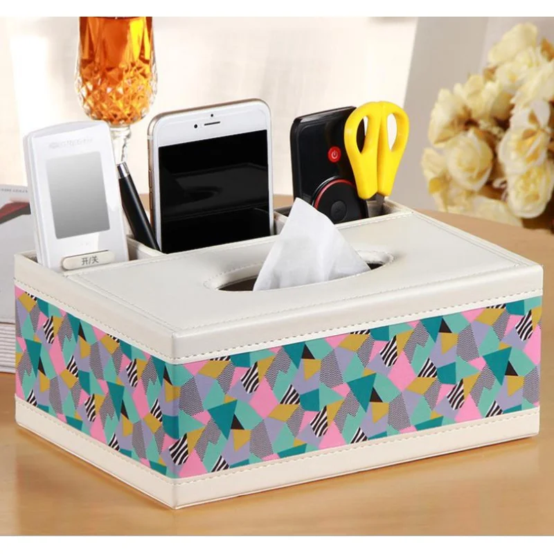 Multifunction Desk Storage PU Leather Tissue Box Pen Pencil Remote Control Cover Holder Box Container For Home Office Car Use