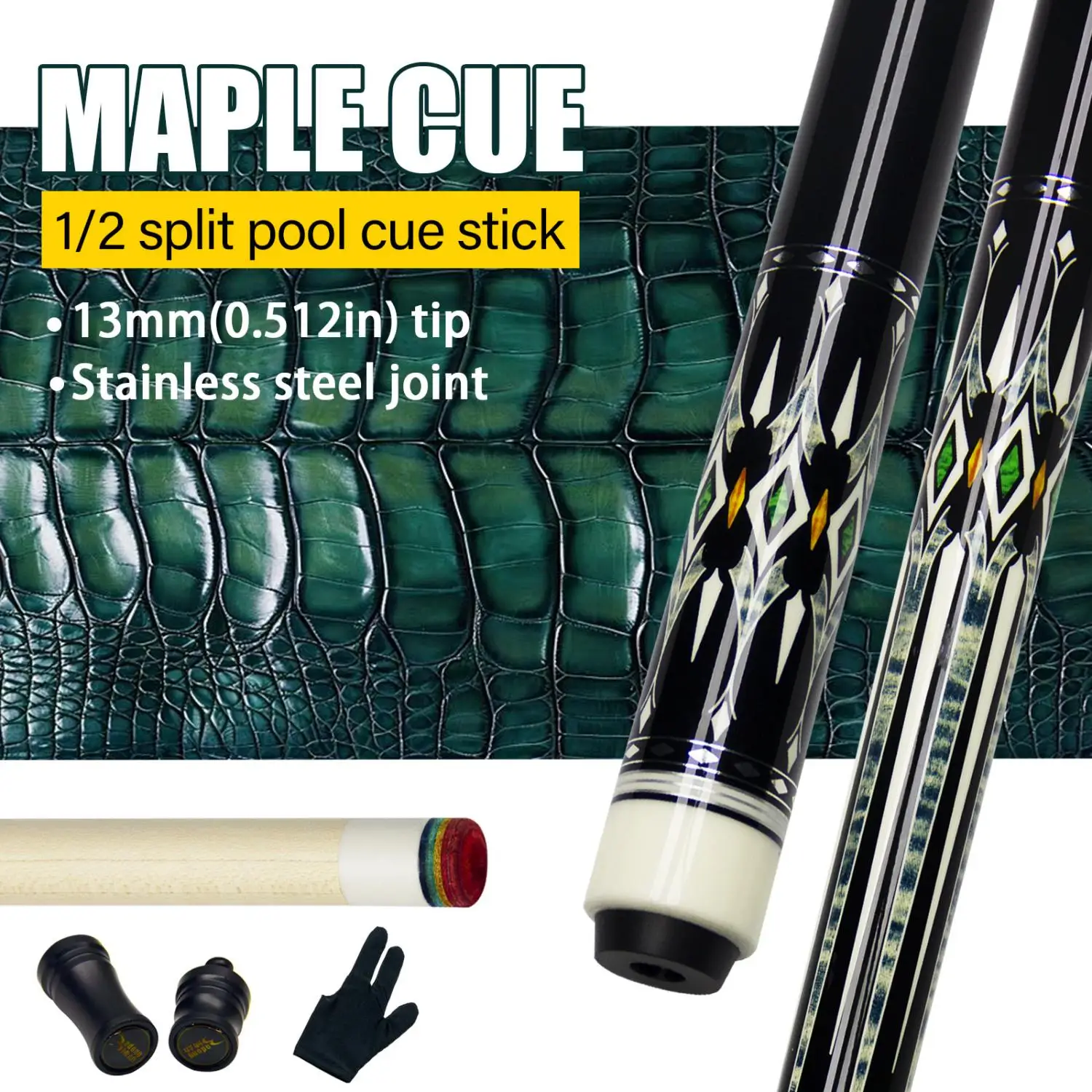 

Professional Maple Pool Cue stick - 13mm Tip Durable Billiard cue for Adult Billiard Hall Training, Black-8/9-Ball Competition