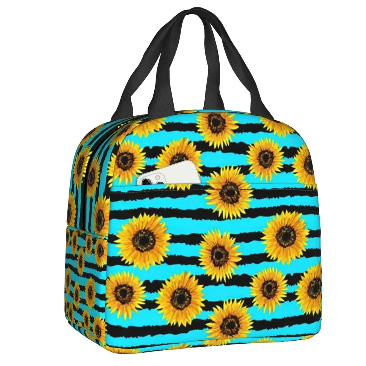 Sunflower With The Light Of Stars Insulated Lunch Tote Bag for Women Floral Cooler Thermal Food Lunch Box Kids School Children