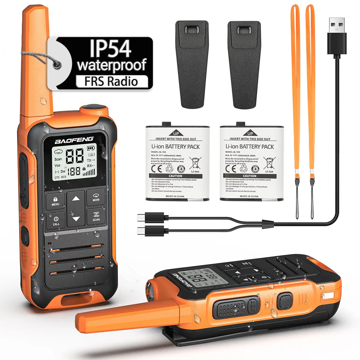 2Pcs Baofeng F22 PMR446 FRS Mini Walkie Talkie Licence-free Portable VOX Type-C Charger Long Range 2-Way Radio for Camping Hotel
