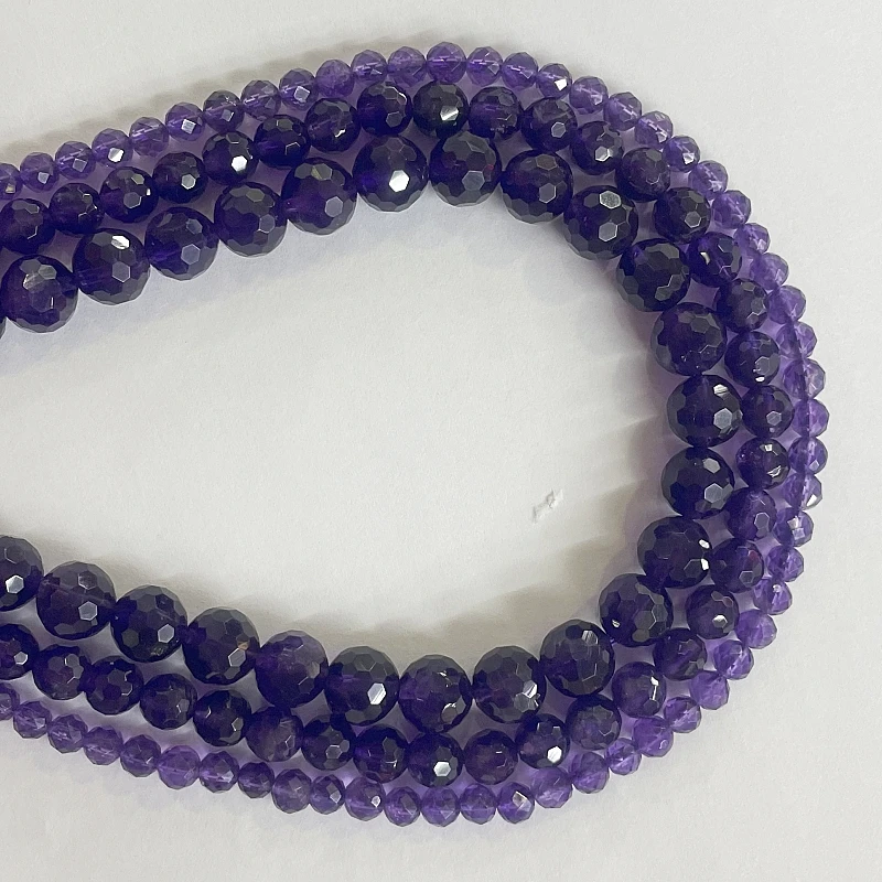 4 6 8mm Nature del stein runde facettierte lila Amethrst lose Perle DIY Armband Halskette Ohrringe Schmuck machen Energie Kristall – Detail 3