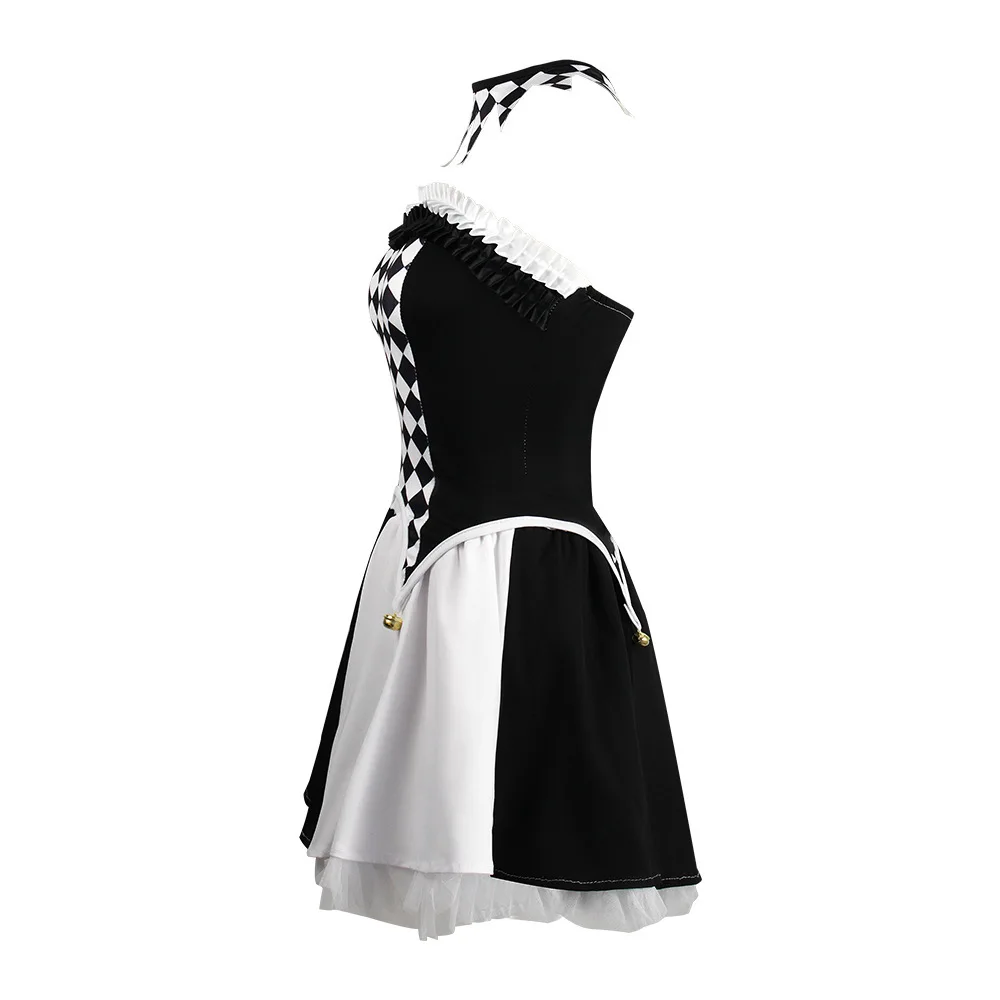 Black White Checkered  Clown Cosplay Costume Halloween Devil Costume Transformation Queen Clown Costume Ladies Fashion