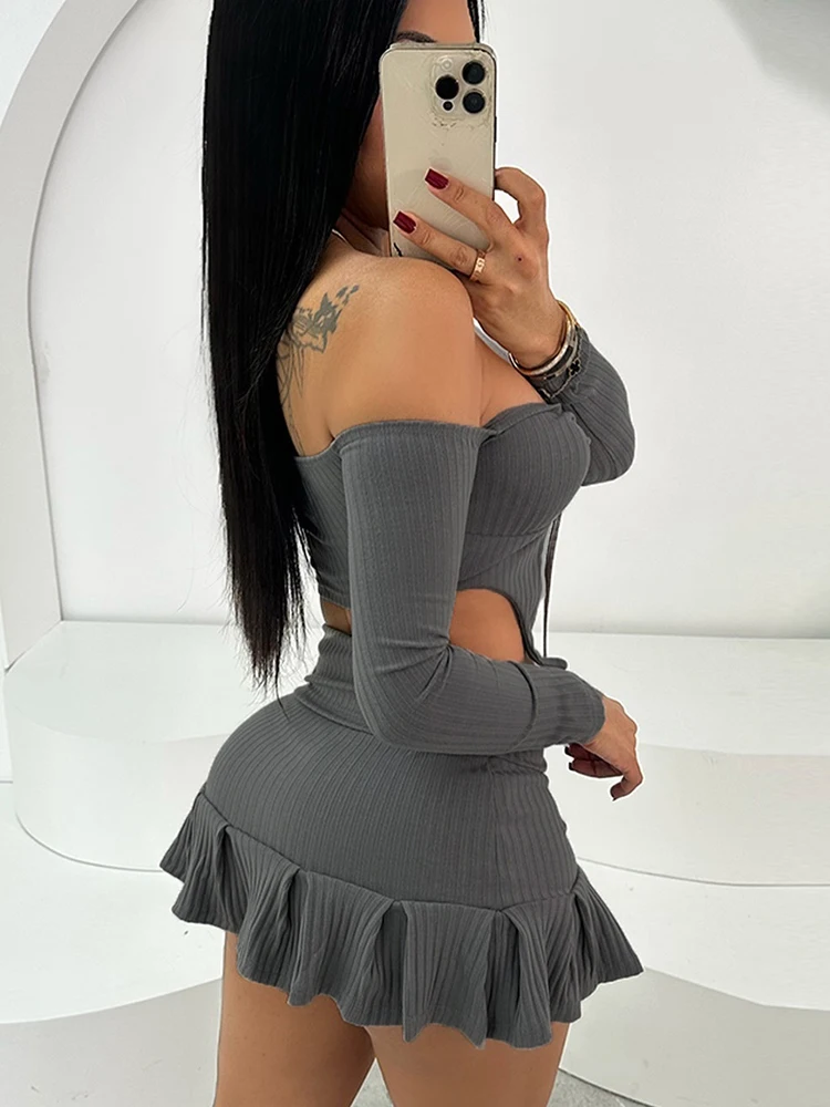 

Weird Puss Hottie нерегулярный комплект из 2 предметов, женский укороченный топ с вырезом на шее и открытой спиной + юбки с оборками, трендовые уличные костюмы