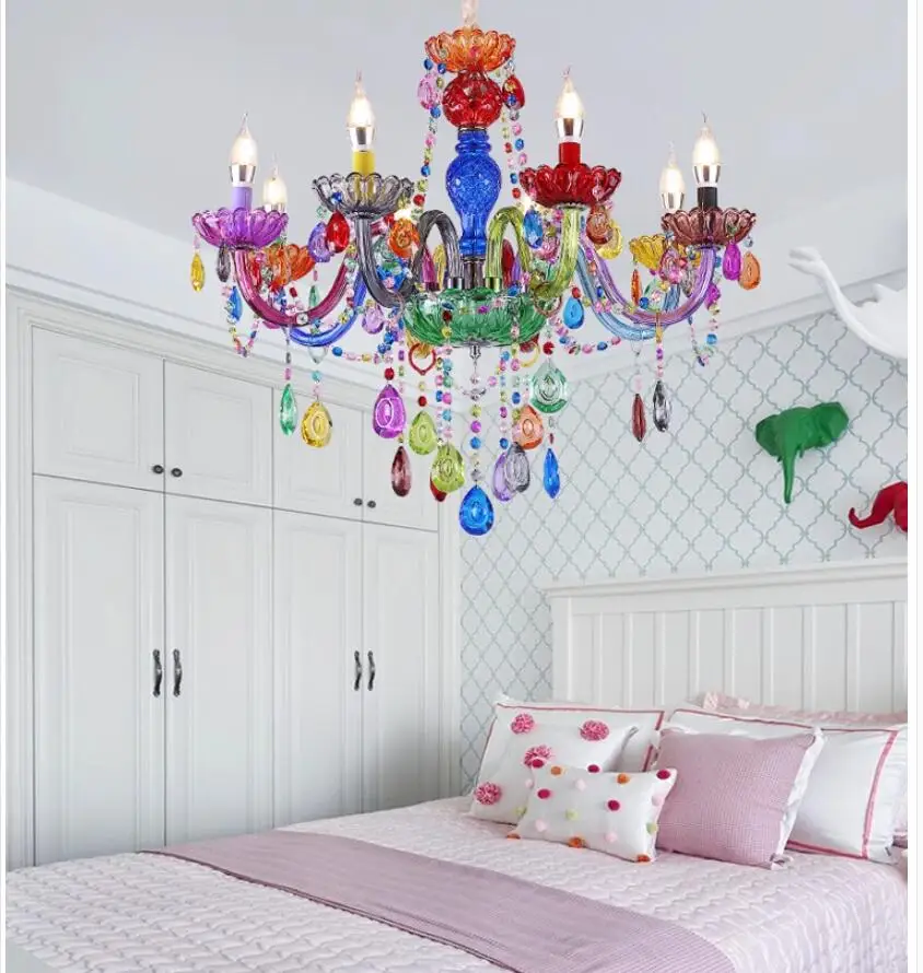 Modern Colorful Crystal Chandelier,Home Decorative D69cm H55cm Living Room Bedroom Dining Room Girl Children\'s Room Chandelier