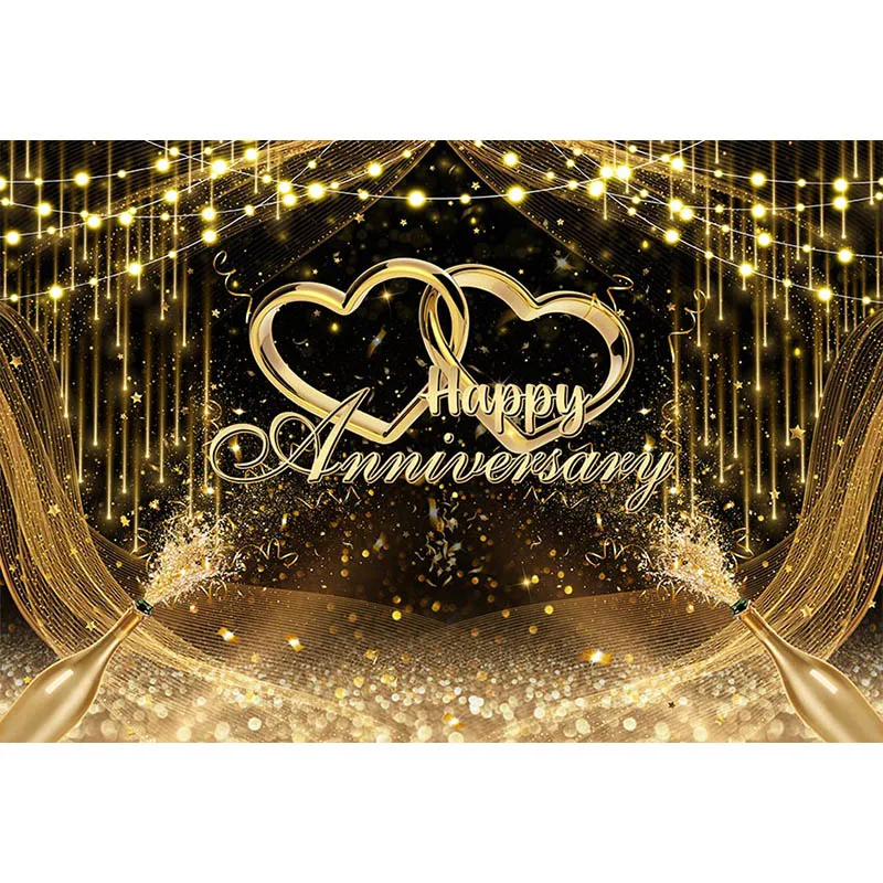 Avezano Backdrop Photography Happy Anniversary Party Gold Glitter Champagne Adult Celebrate Background Photo Studio Photozone